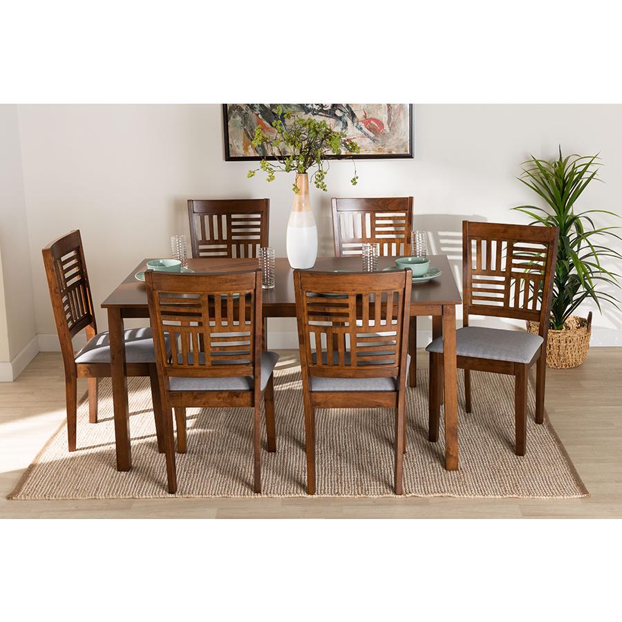 Deanna Modern Grey Fabric and Walnut Brown Finished Wood 7-Piece Dining Set. Picture 8