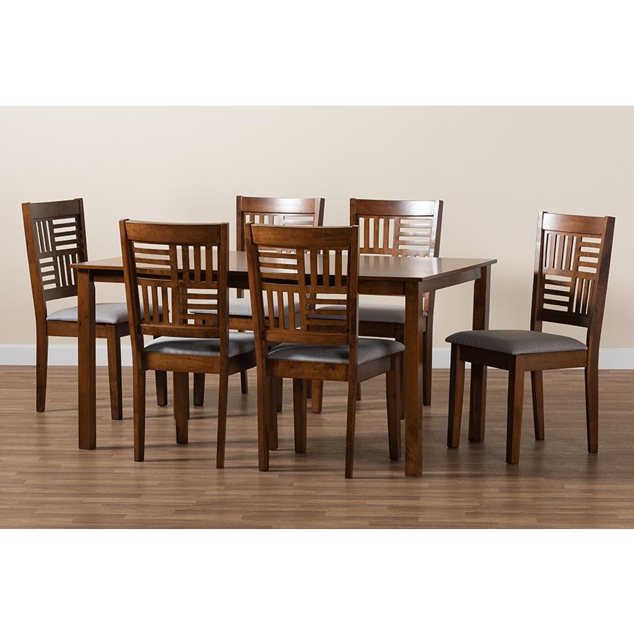 Deanna Modern Grey Fabric and Walnut Brown Finished Wood 7-Piece Dining Set. Picture 9
