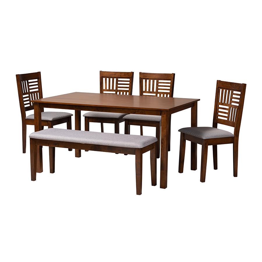 Deanna Modern Grey Fabric and Walnut Brown Finished Wood 6-Piece Dining Set. Picture 1