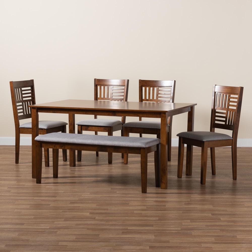 Deanna Modern Grey Fabric and Walnut Brown Finished Wood 6-Piece Dining Set. Picture 19