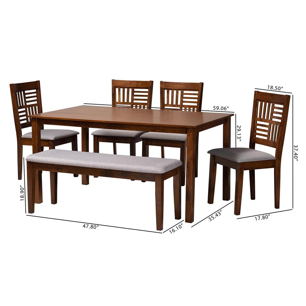 Deanna Modern Grey Fabric and Walnut Brown Finished Wood 6-Piece Dining Set. Picture 20