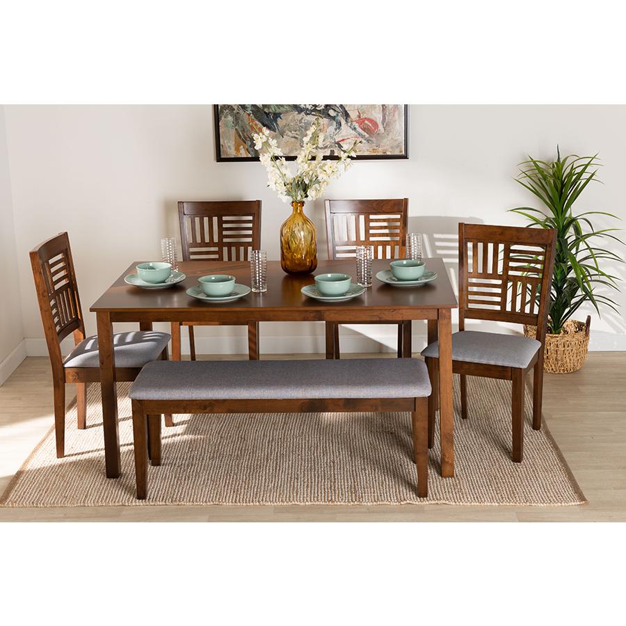 Deanna Modern Grey Fabric and Walnut Brown Finished Wood 6-Piece Dining Set. Picture 9