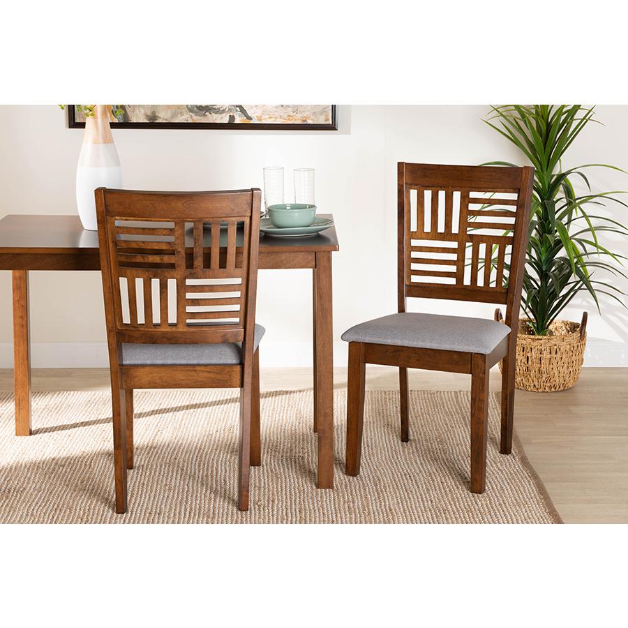 Grey Fabric and Walnut Brown Finished Wood 2-Piece Dining Chair Set. Picture 7