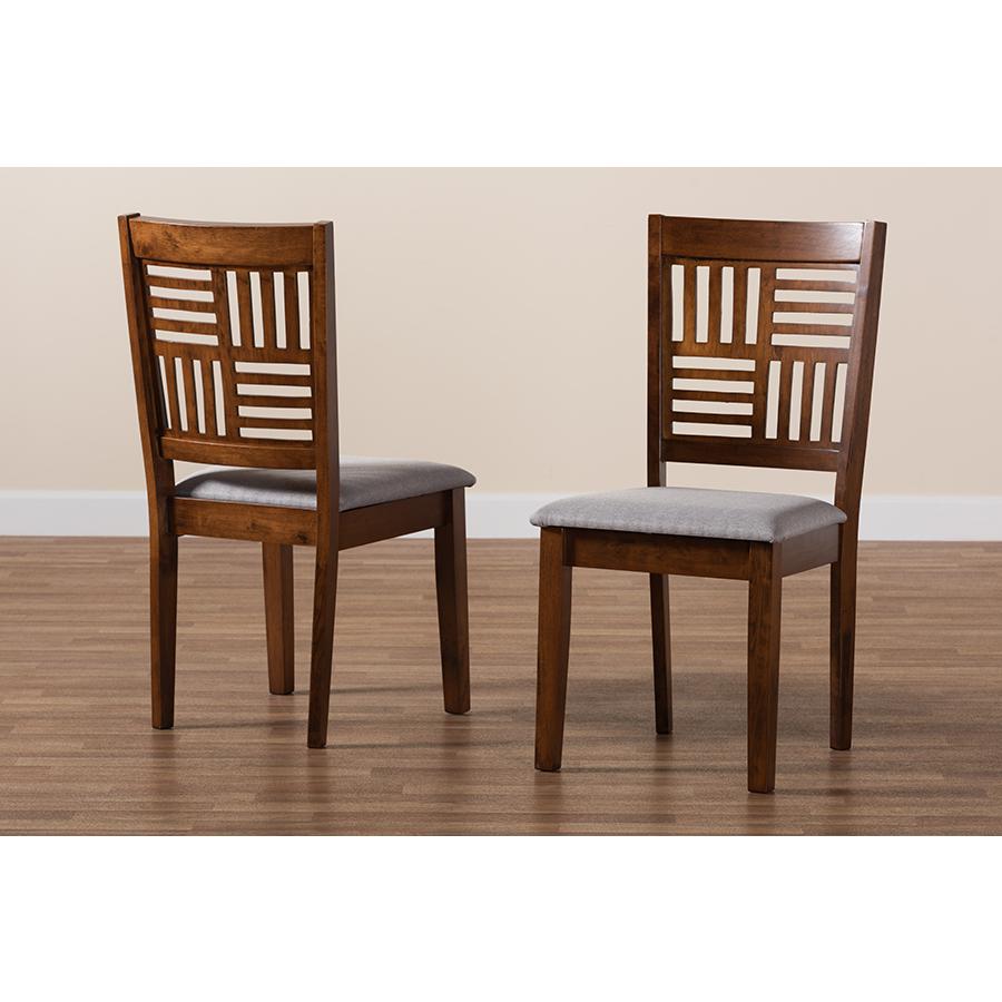 Grey Fabric and Walnut Brown Finished Wood 2-Piece Dining Chair Set. Picture 8