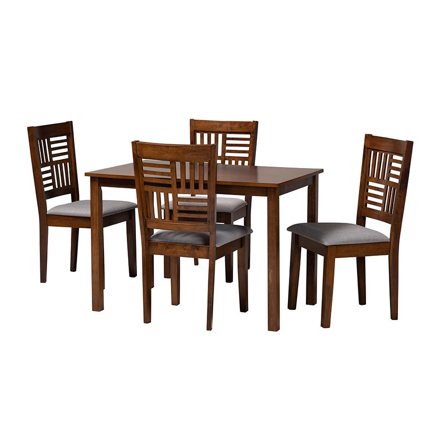 Deanna Modern Grey Fabric and Walnut Brown Finished Wood 5-Piece Dining Set. Picture 1