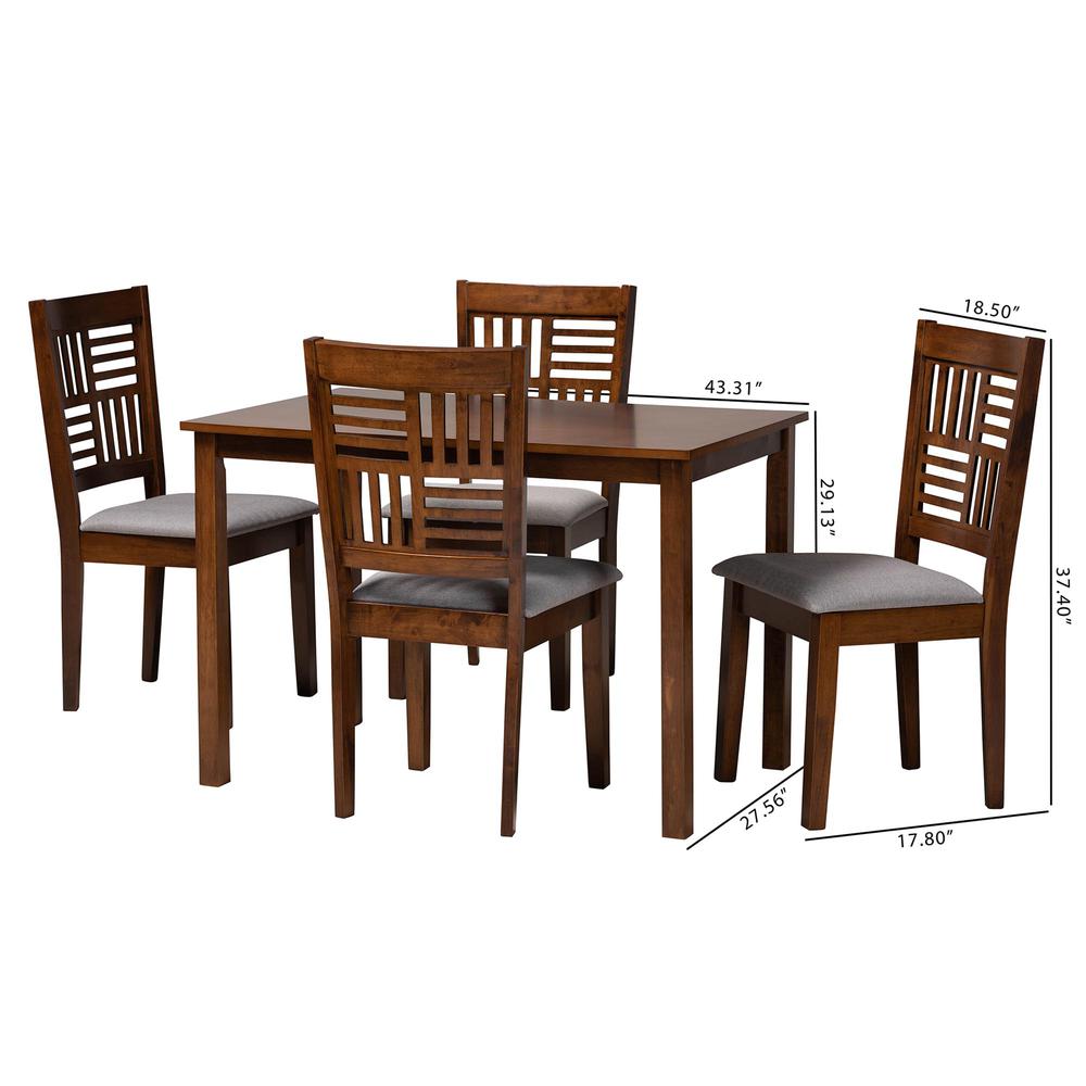 Deanna Modern Grey Fabric and Walnut Brown Finished Wood 5-Piece Dining Set. Picture 19