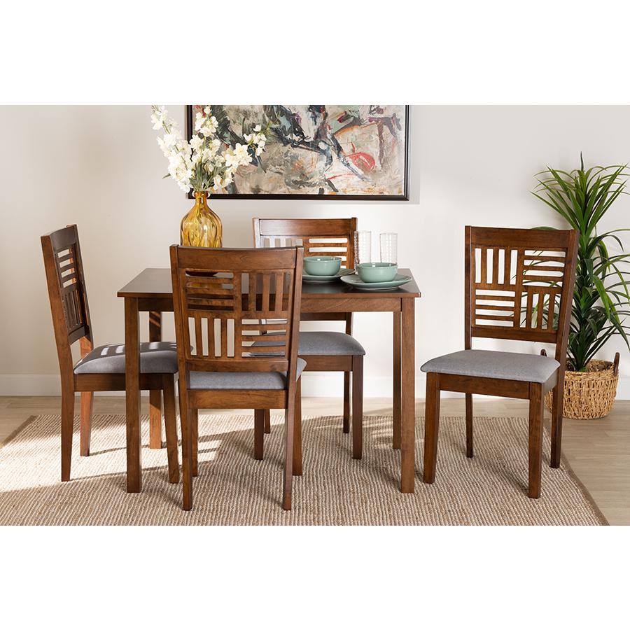 Deanna Modern Grey Fabric and Walnut Brown Finished Wood 5-Piece Dining Set. Picture 8