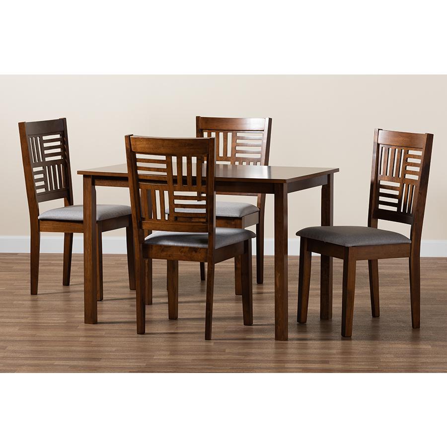 Deanna Modern Grey Fabric and Walnut Brown Finished Wood 5-Piece Dining Set. Picture 9
