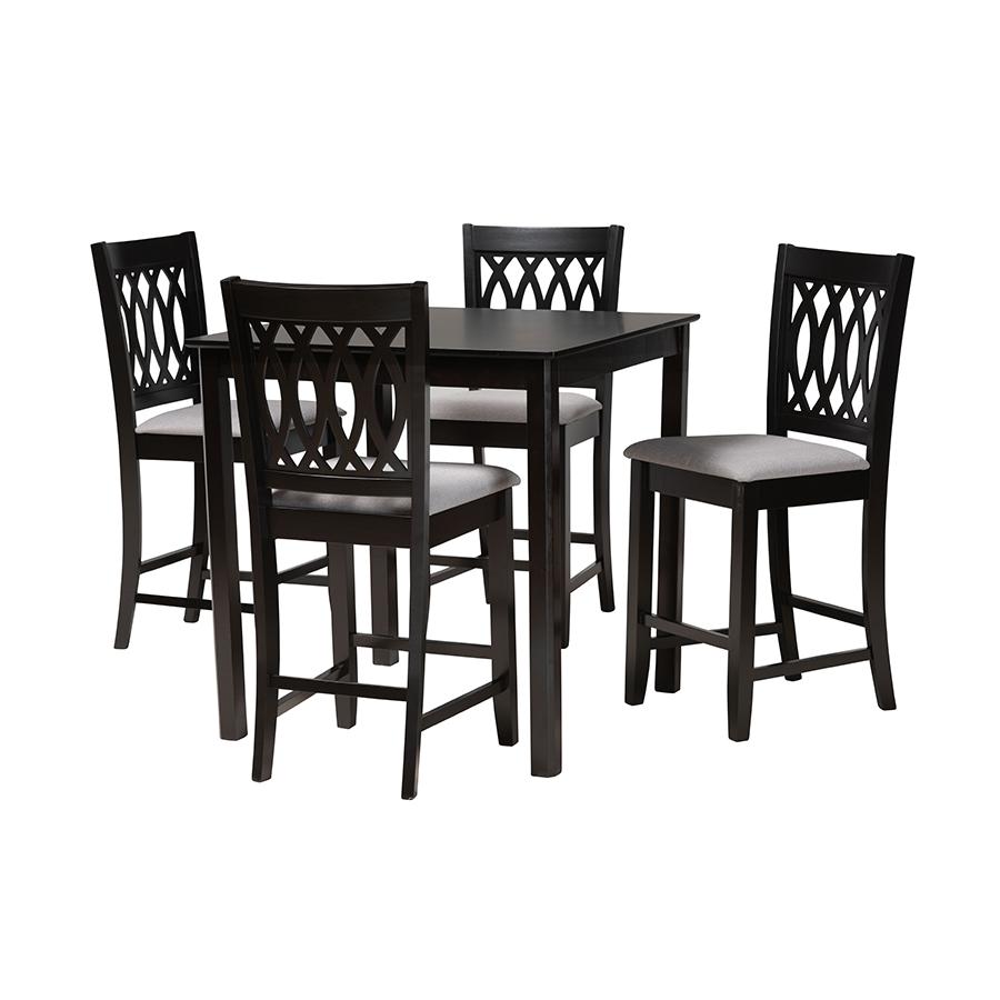 Florencia Modern Grey Fabric and Espresso Brown Finished Wood 5-Piece Pub Set. Picture 1