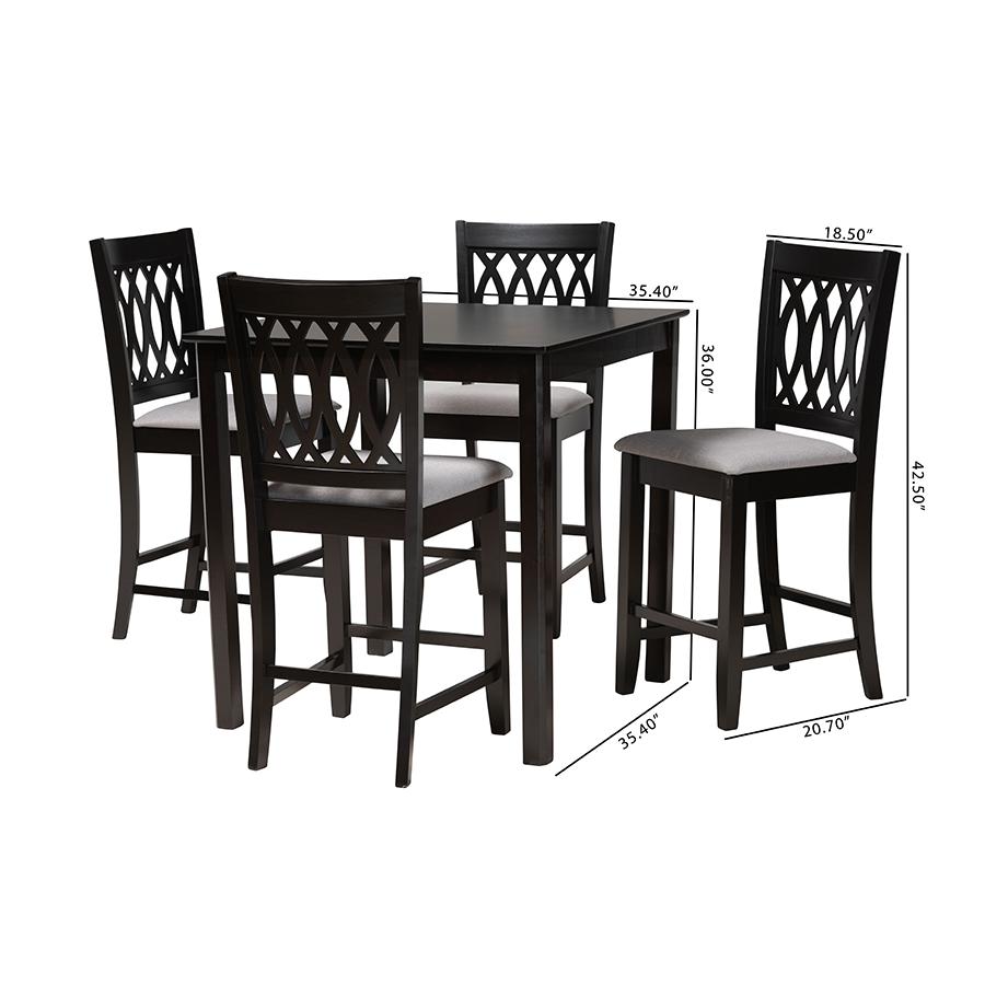 Florencia Modern Grey Fabric and Espresso Brown Finished Wood 5-Piece Pub Set. Picture 10