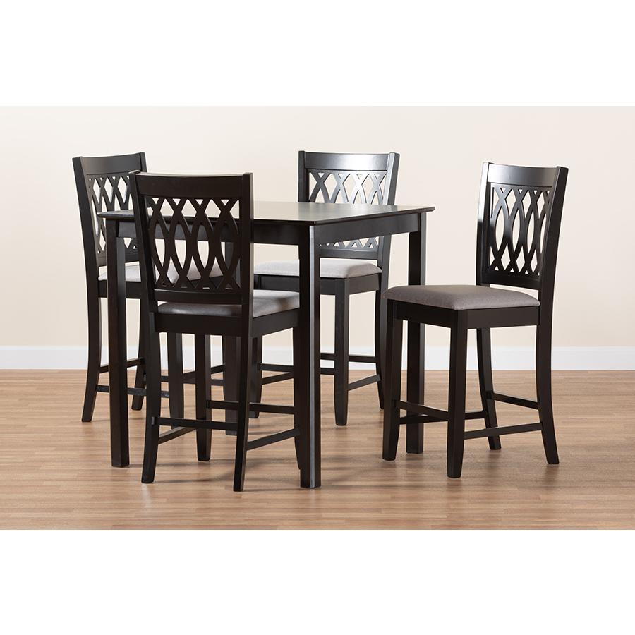 Florencia Modern Grey Fabric and Espresso Brown Finished Wood 5-Piece Pub Set. Picture 9