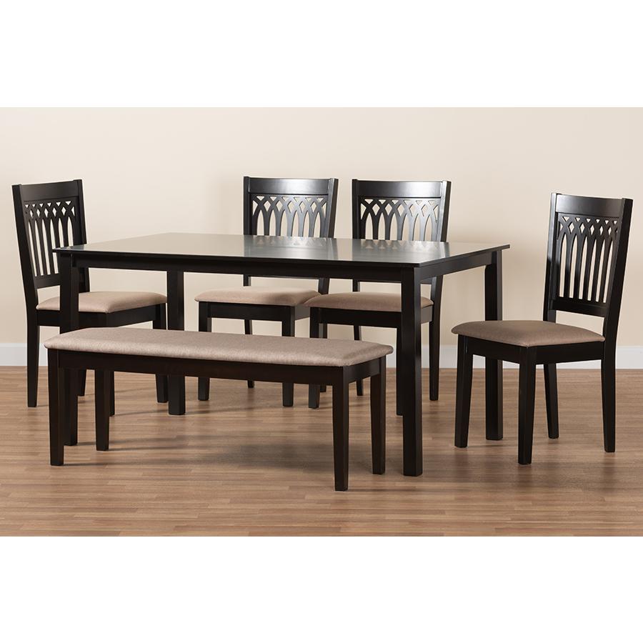Genesis Modern Beige Fabric and Dark Brown Finished Wood 6-Piece Dining Set. Picture 10