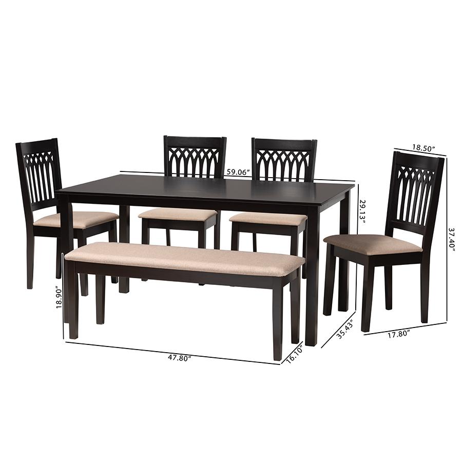 Genesis Modern Beige Fabric and Dark Brown Finished Wood 6-Piece Dining Set. Picture 11