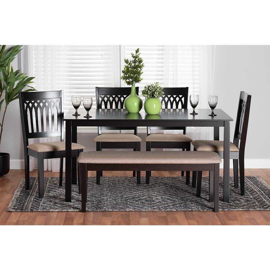 Genesis Modern Beige Fabric and Dark Brown Finished Wood 6-Piece Dining Set. Picture 9