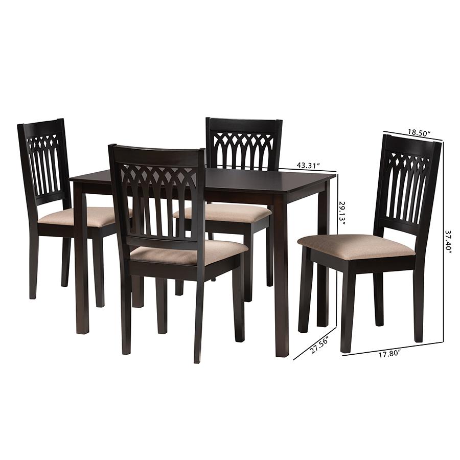 Genesis Modern Beige Fabric and Dark Brown Finished Wood 5-Piece Dining Set. Picture 10