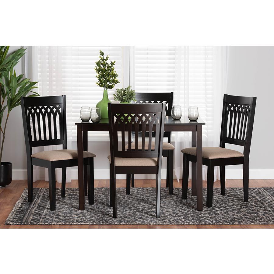 Genesis Modern Beige Fabric and Dark Brown Finished Wood 5-Piece Dining Set. Picture 8