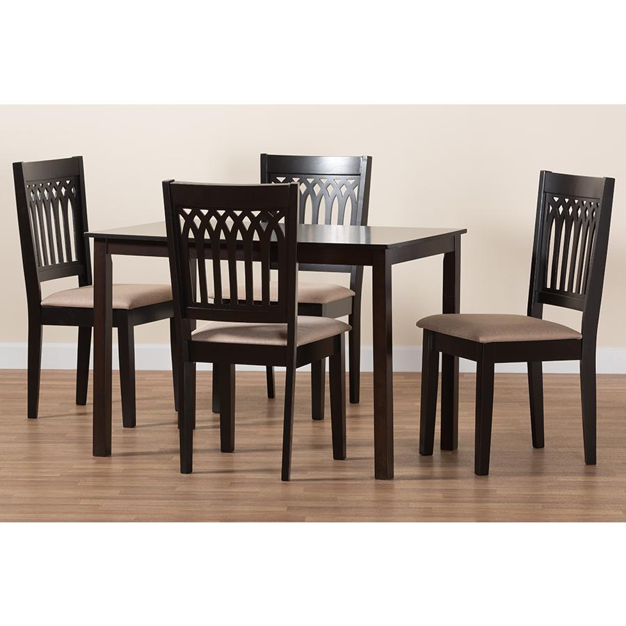 Genesis Modern Beige Fabric and Dark Brown Finished Wood 5-Piece Dining Set. Picture 9