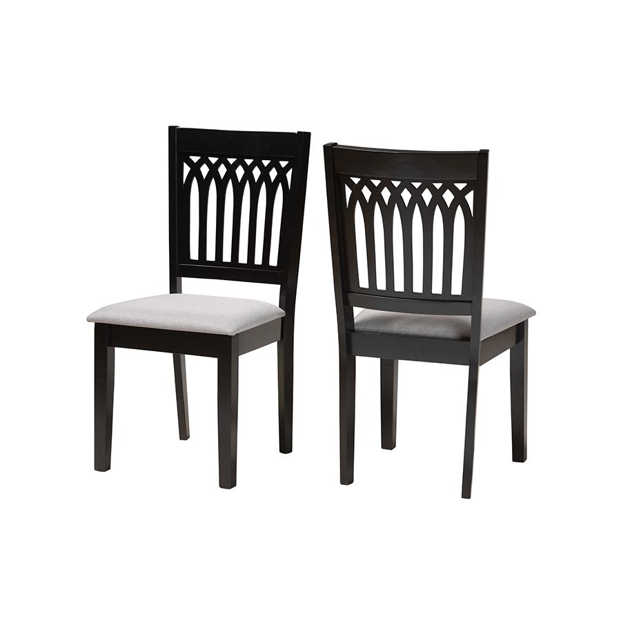Genesis Modern Grey Fabric and Dark Brown Finished Wood 2-Piece Dining Chair Set. Picture 1