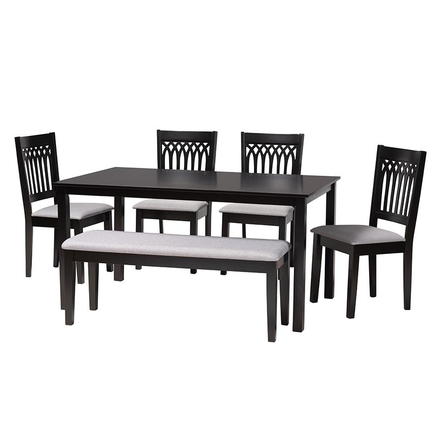 Genesis Modern Grey Fabric and Dark Brown Finished Wood 6-Piece Dining Set. Picture 1