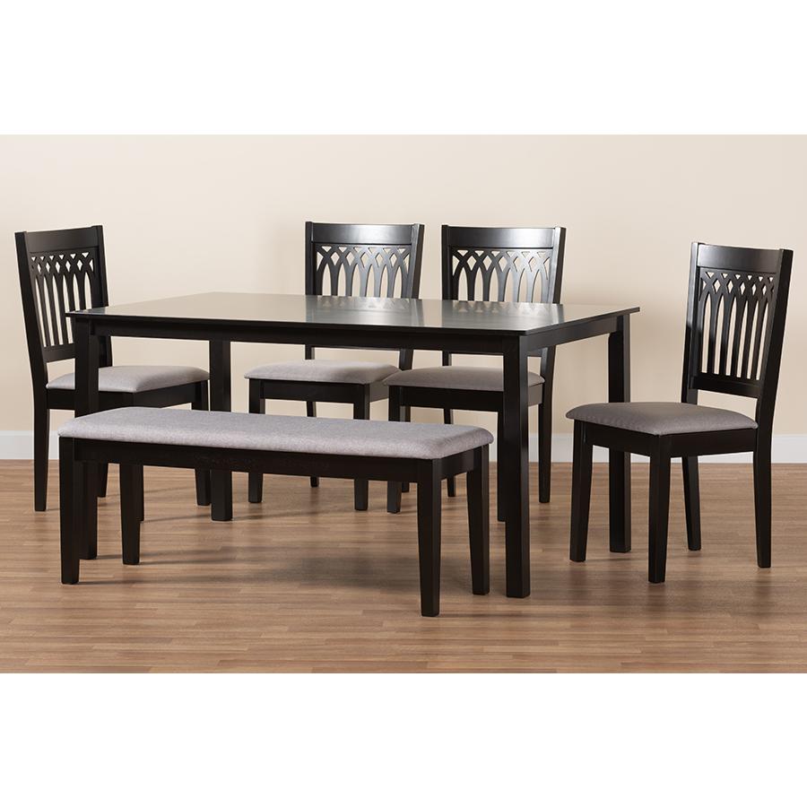 Genesis Modern Grey Fabric and Dark Brown Finished Wood 6-Piece Dining Set. Picture 10