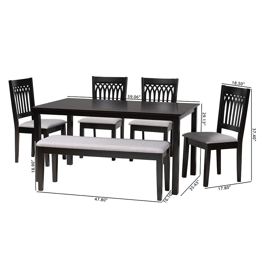 Genesis Modern Grey Fabric and Dark Brown Finished Wood 6-Piece Dining Set. Picture 11