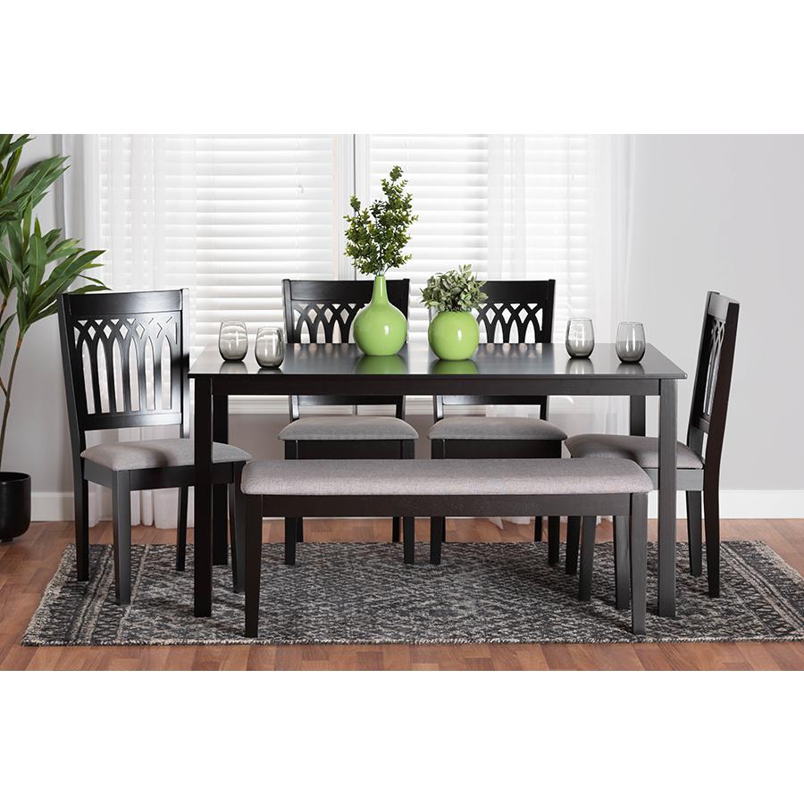 Genesis Modern Grey Fabric and Dark Brown Finished Wood 6-Piece Dining Set. Picture 9