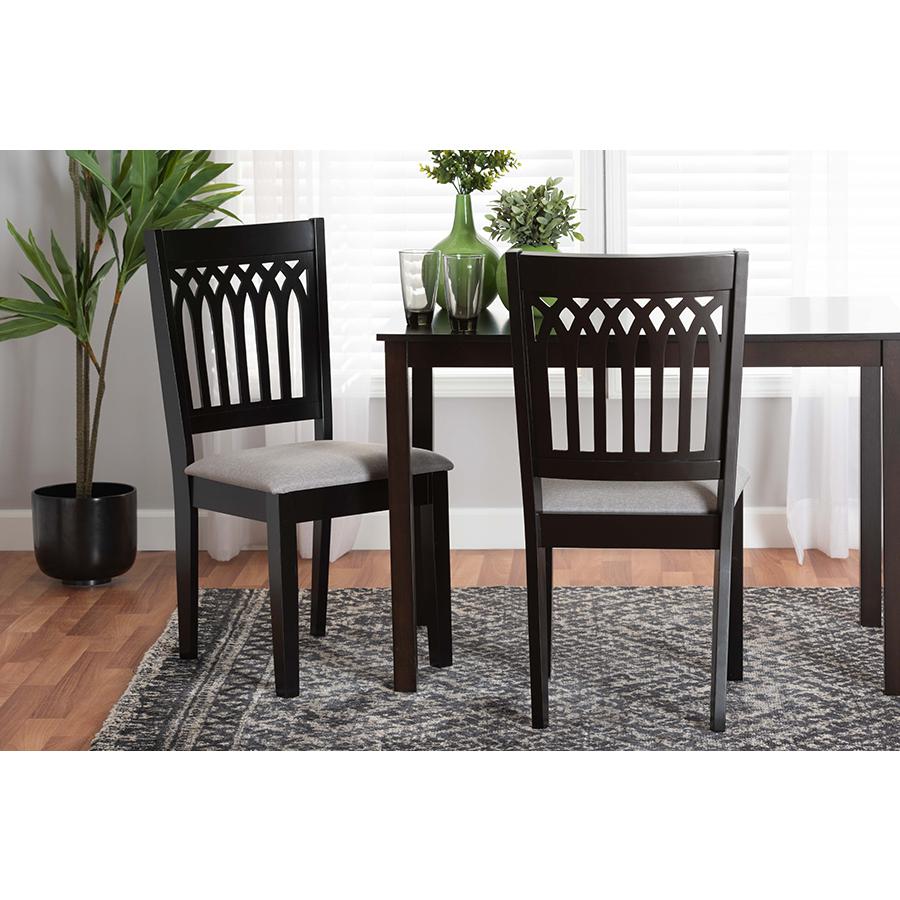 Genesis Modern Grey Fabric and Dark Brown Finished Wood 2-Piece Dining Chair Set. Picture 7
