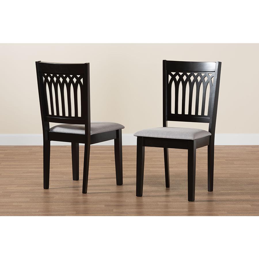 Genesis Modern Grey Fabric and Dark Brown Finished Wood 2-Piece Dining Chair Set. Picture 8