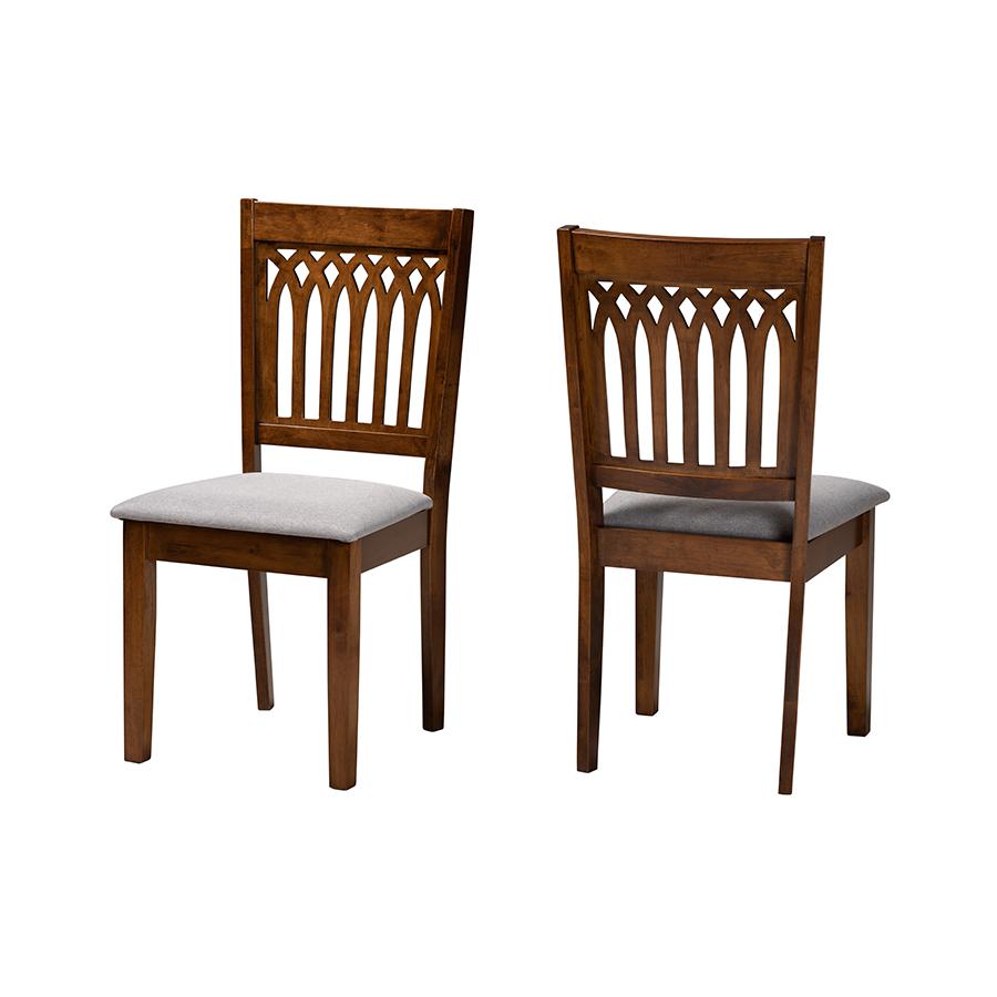 Grey Fabric and Walnut Brown Finished Wood 2-Piece Dining Chair Set. Picture 1