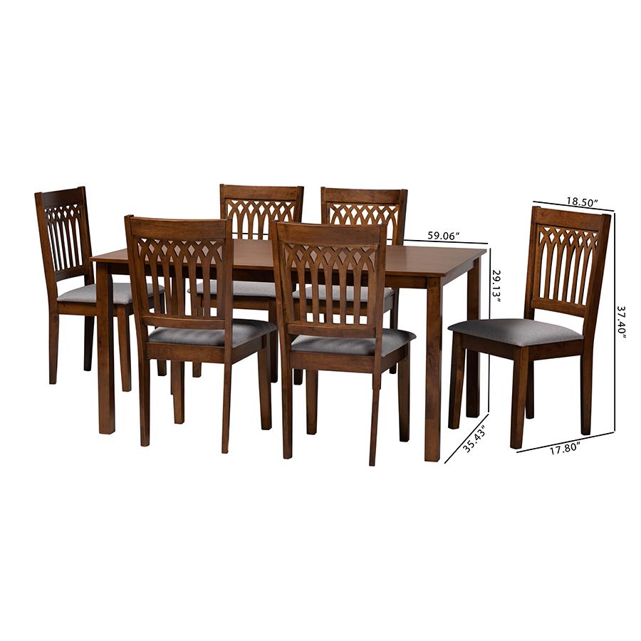 Genesis Modern Grey Fabric and Walnut Brown Finished Wood 7-Piece Dining Set. Picture 10