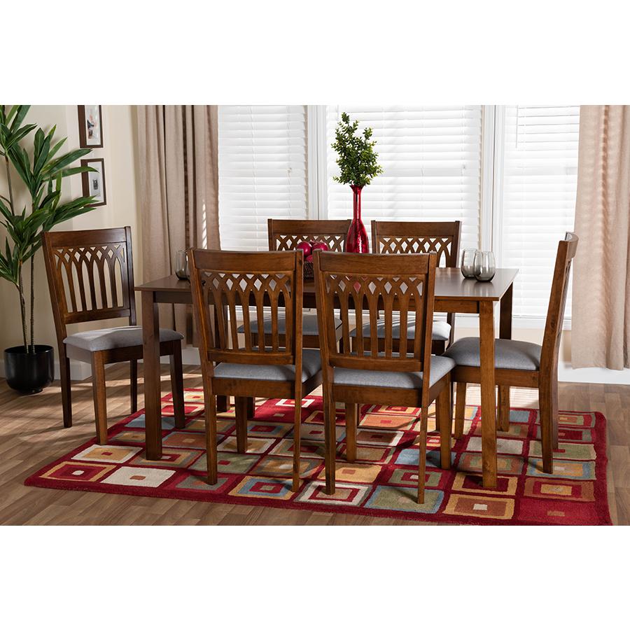 Genesis Modern Grey Fabric and Walnut Brown Finished Wood 7-Piece Dining Set. Picture 8