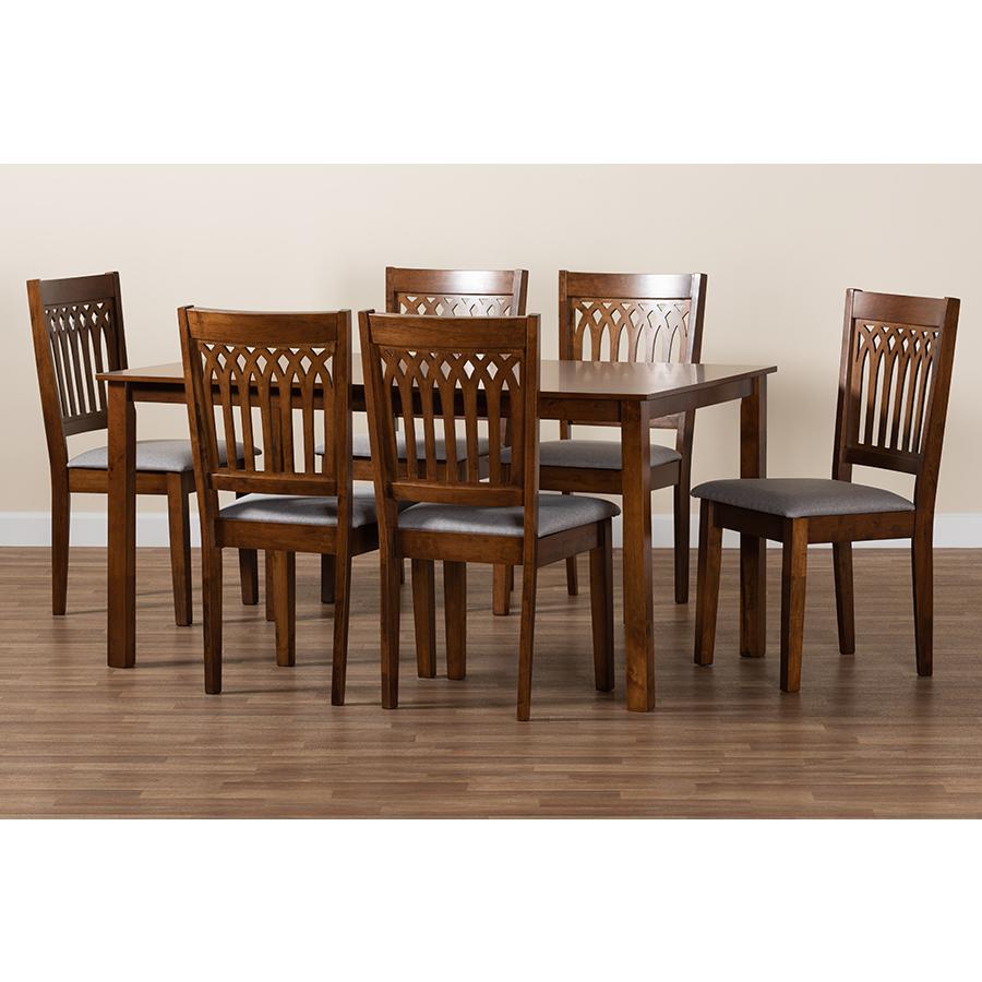 Genesis Modern Grey Fabric and Walnut Brown Finished Wood 7-Piece Dining Set. Picture 9