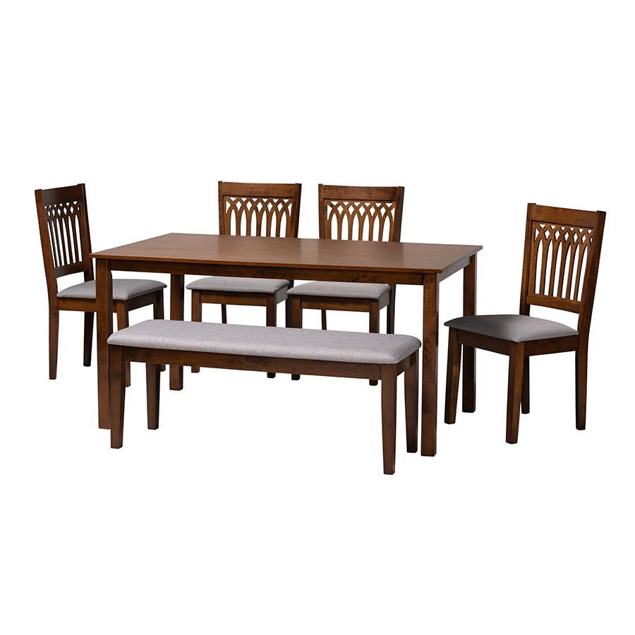 Genesis Modern Grey Fabric and Walnut Brown Finished Wood 6-Piece Dining Set. Picture 1