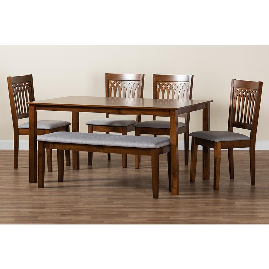 Genesis Modern Grey Fabric and Walnut Brown Finished Wood 6-Piece Dining Set. Picture 10