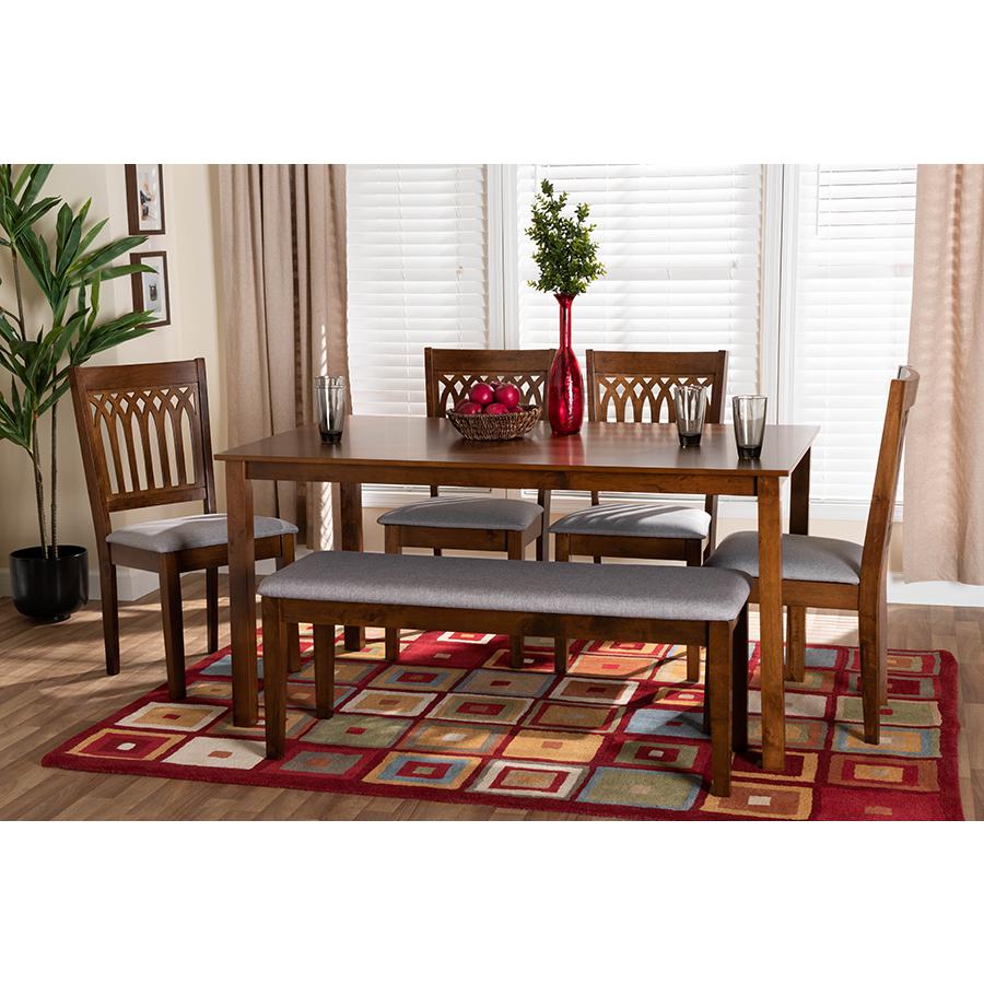 Genesis Modern Grey Fabric and Walnut Brown Finished Wood 6-Piece Dining Set. Picture 9