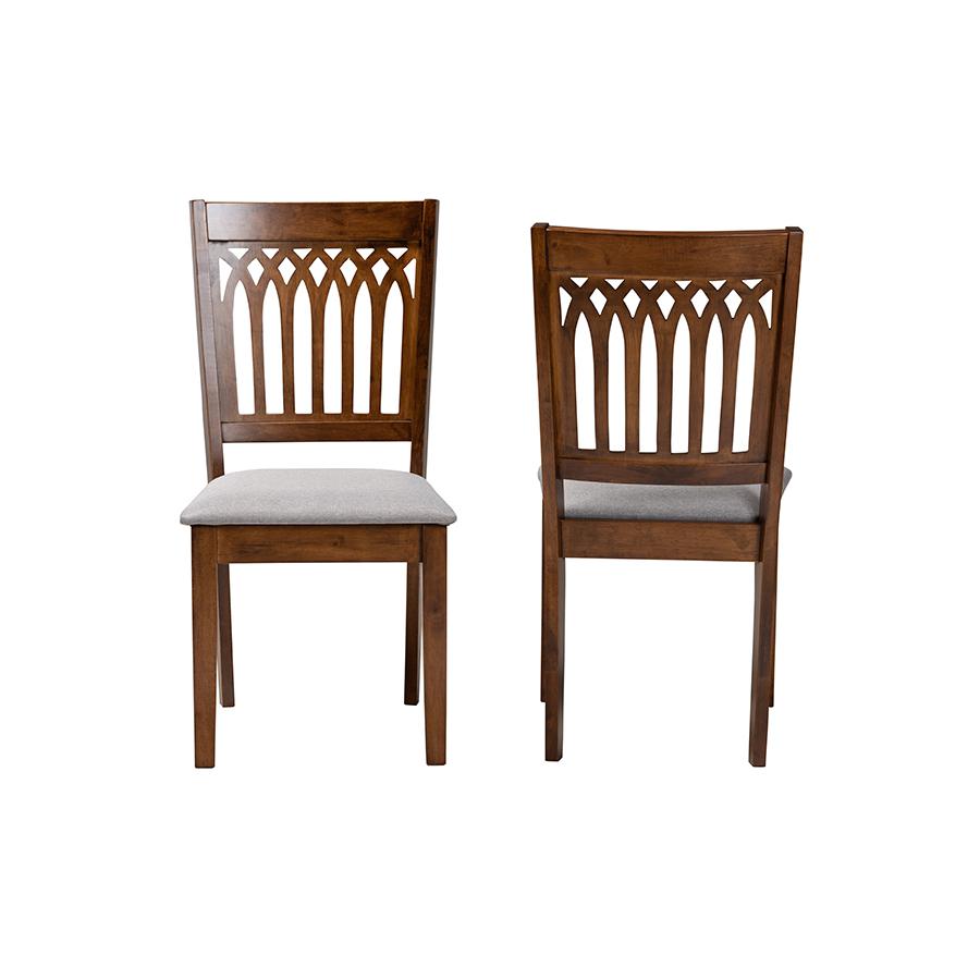 Grey Fabric and Walnut Brown Finished Wood 2-Piece Dining Chair Set. Picture 2