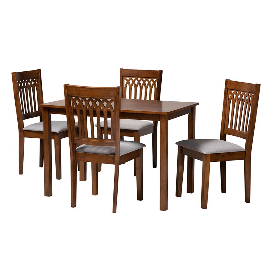Genesis Modern Grey Fabric and Walnut Brown Finished Wood 5-Piece Dining Set. Picture 1
