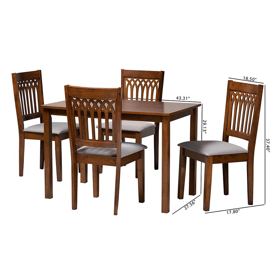 Genesis Modern Grey Fabric and Walnut Brown Finished Wood 5-Piece Dining Set. Picture 10