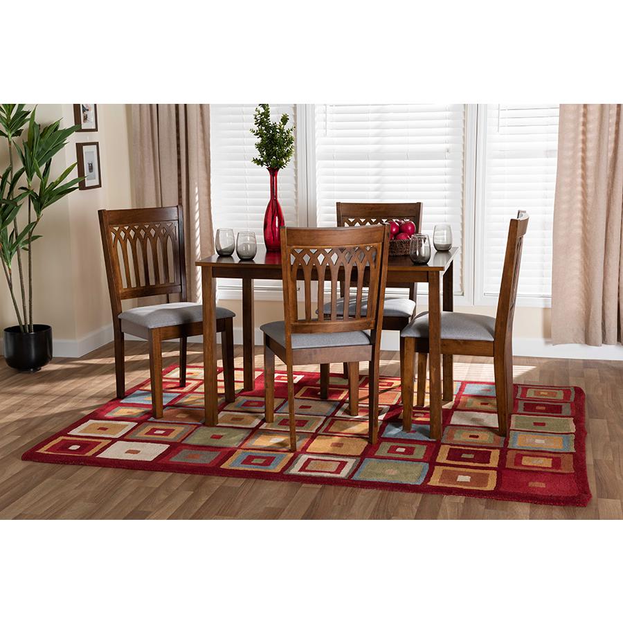 Genesis Modern Grey Fabric and Walnut Brown Finished Wood 5-Piece Dining Set. Picture 8