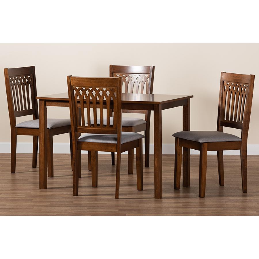 Genesis Modern Grey Fabric and Walnut Brown Finished Wood 5-Piece Dining Set. Picture 9