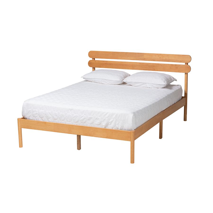 Baxton Studio Quincia Japandi Sandy Brown Finished Wood Queen Size Platform Bed. Picture 1