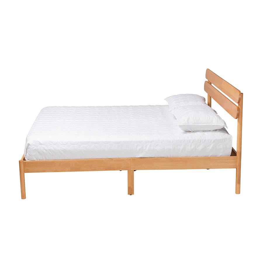 Baxton Studio Quincia Japandi Sandy Brown Finished Wood Queen Size Platform Bed. Picture 2