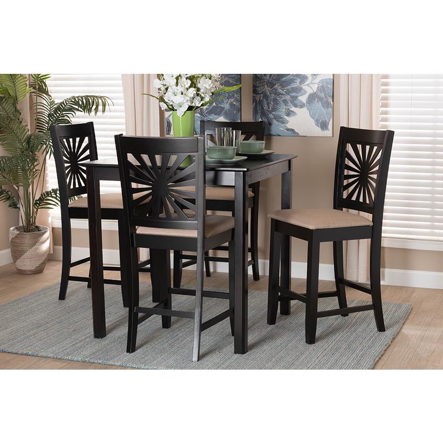 Olympia Modern Beige Fabric and Espresso Brown Finished Wood 5-Piece Pub Set. Picture 8