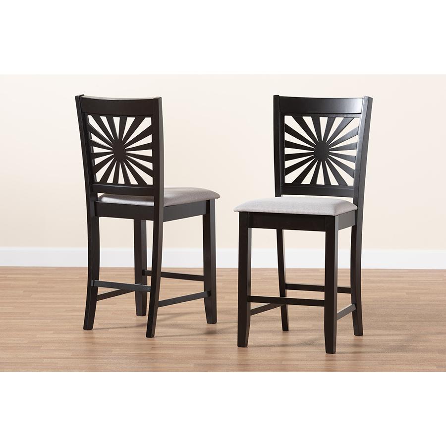 Olympia Modern Grey Fabric and Espresso Brown Finished Wood Counter Stool. Picture 8