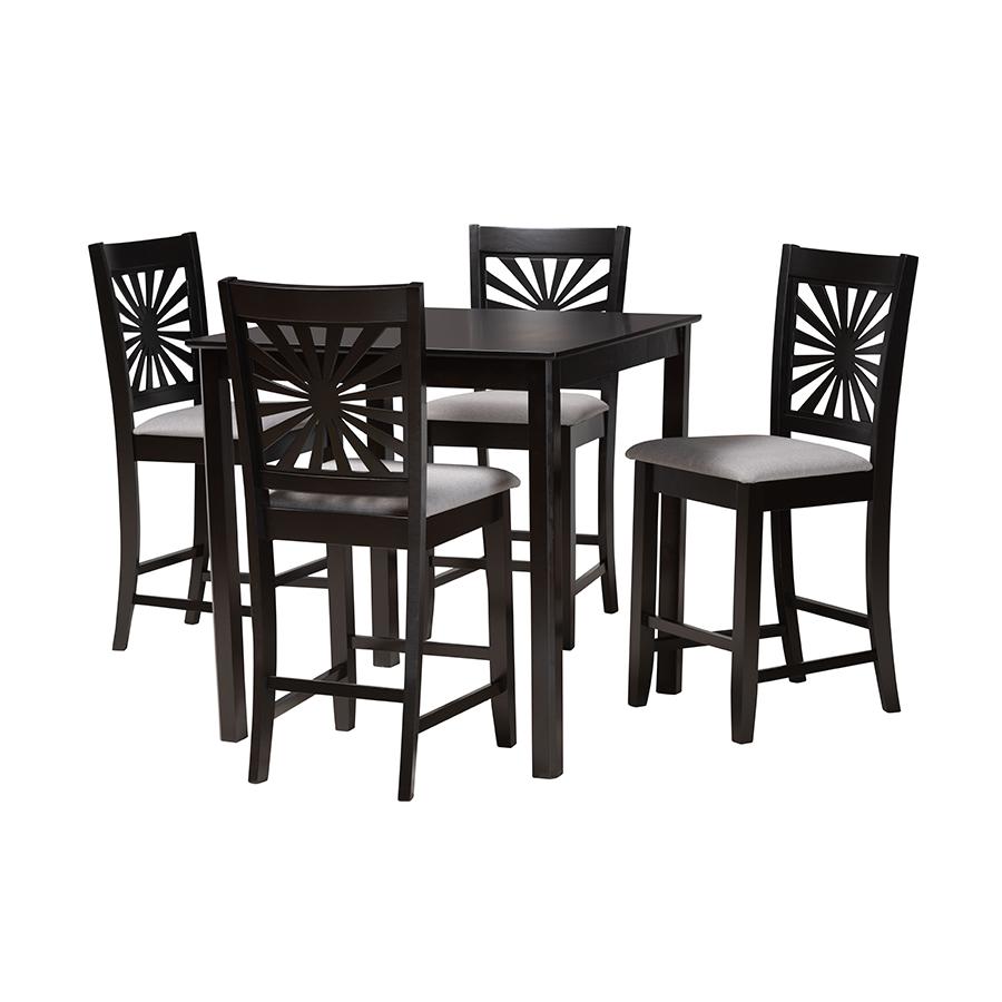 Olympia Modern Grey Fabric and Espresso Brown Finished Wood 5-Piece Pub Set. Picture 1