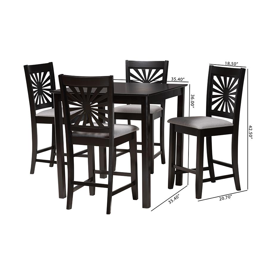 Olympia Modern Grey Fabric and Espresso Brown Finished Wood 5-Piece Pub Set. Picture 10