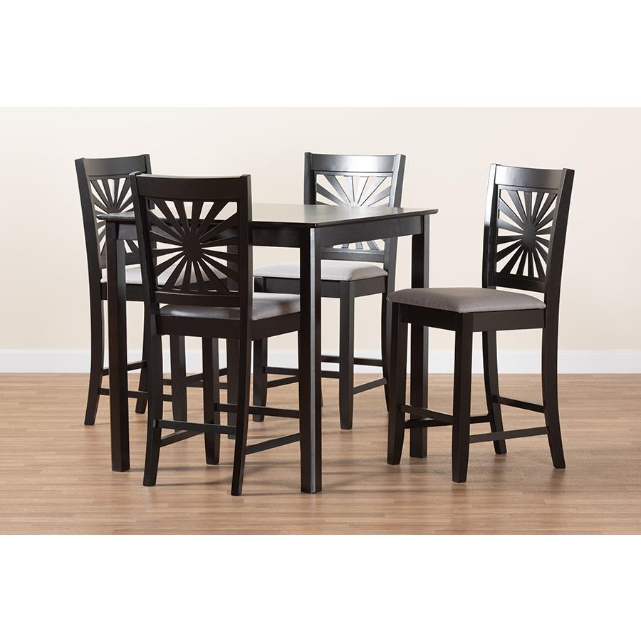 Olympia Modern Grey Fabric and Espresso Brown Finished Wood 5-Piece Pub Set. Picture 9