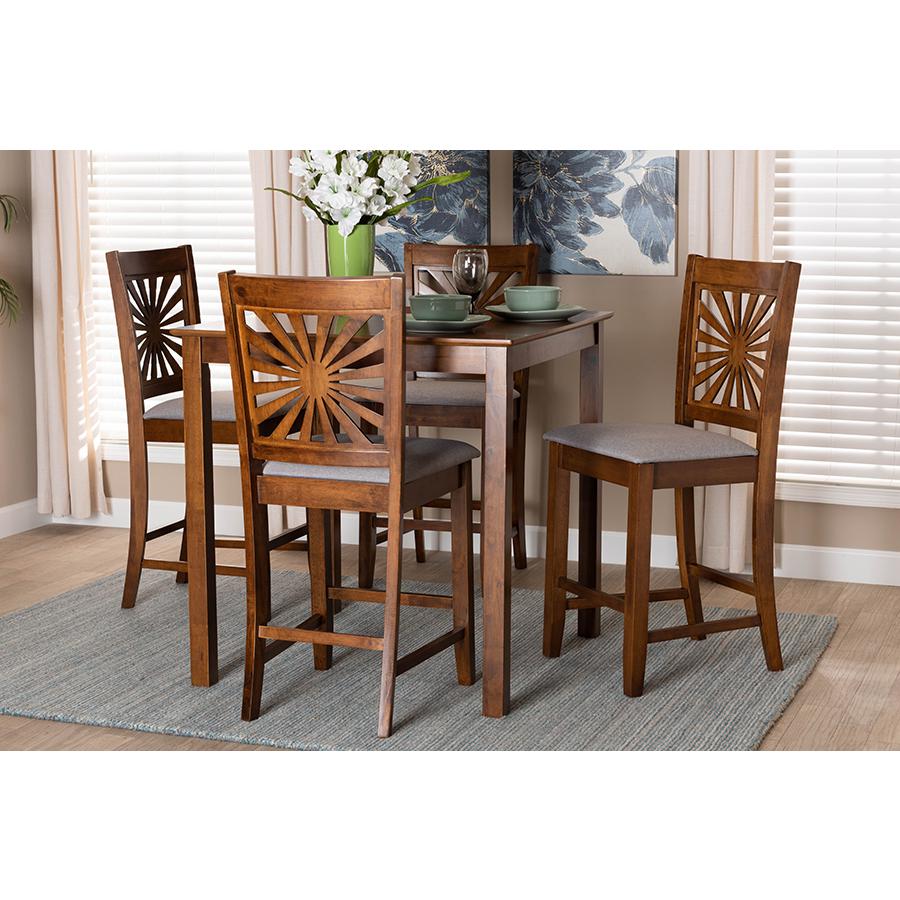 Olympia Modern Grey Fabric and Walnut Brown Finished Wood 5-Piece Pub Set. Picture 8