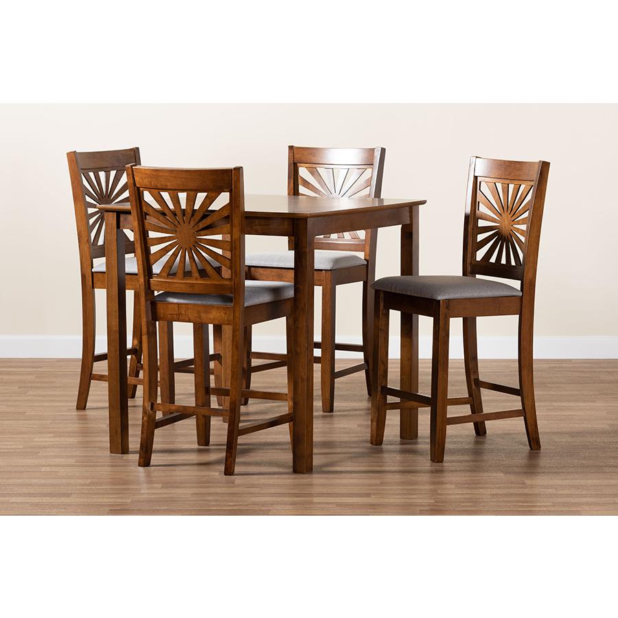 Olympia Modern Grey Fabric and Walnut Brown Finished Wood 5-Piece Pub Set. Picture 9
