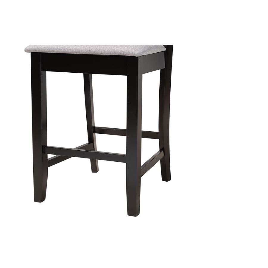Deanna Modern Grey Fabric and Dark Brown Finished Wood 2-Piece Counter Stool Set. Picture 5